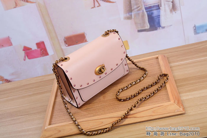 COACH蔻馳 正品代購 2018新款 35566 水晶鉚釘牛皮Parker 單肩斜挎女包  Chz1511
